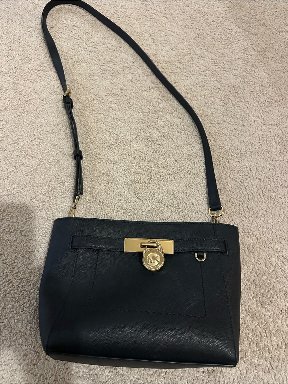 Michael Kors Black Leather Crossbody with Gold Hardware like new